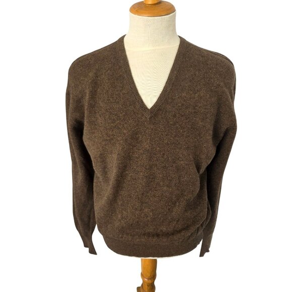 Vintage Scottish Flag Hawick Lambswool V-Neck Sweater Mens Sz S/M Brown 70s/80s - Picture 1 of 8